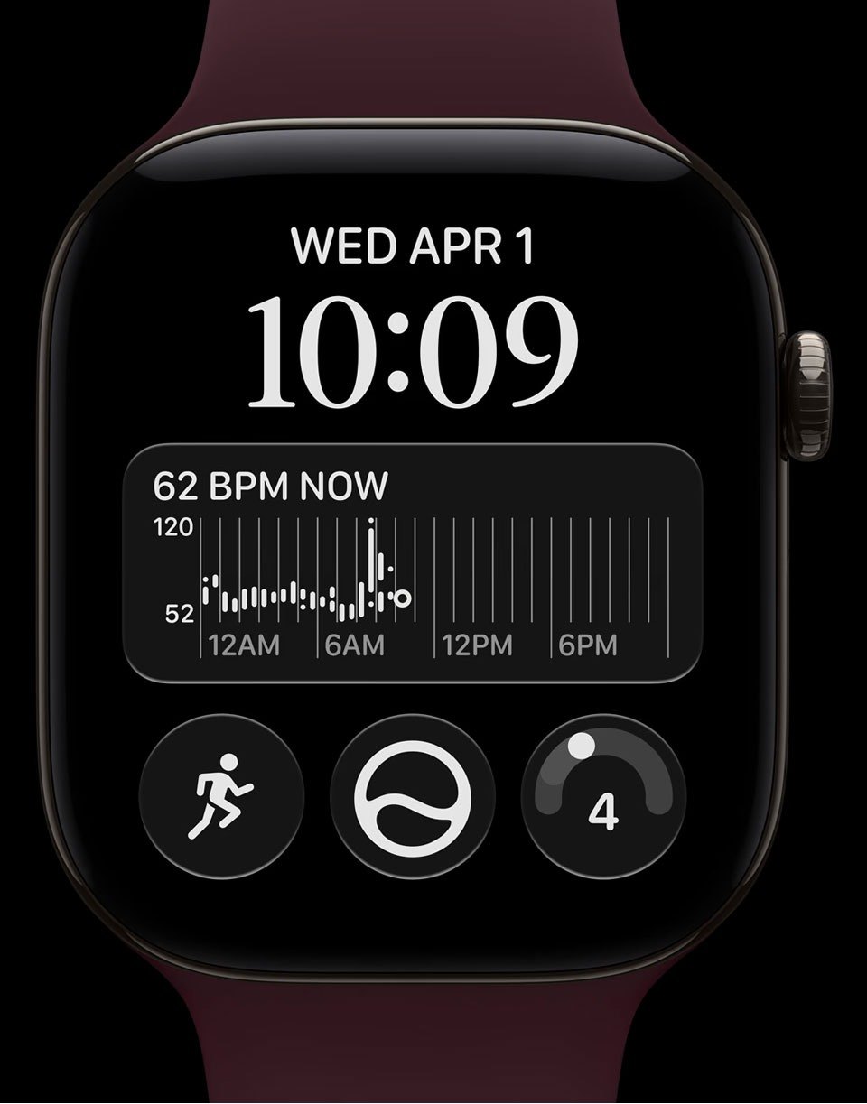 Apple Watch Series 12 with a heart rate watch face